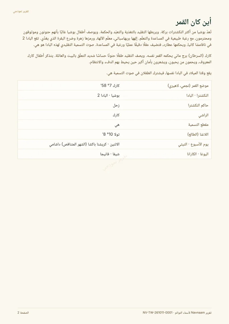 نموذج تقرير أسماء التوائم، الصفحة 2 من 11