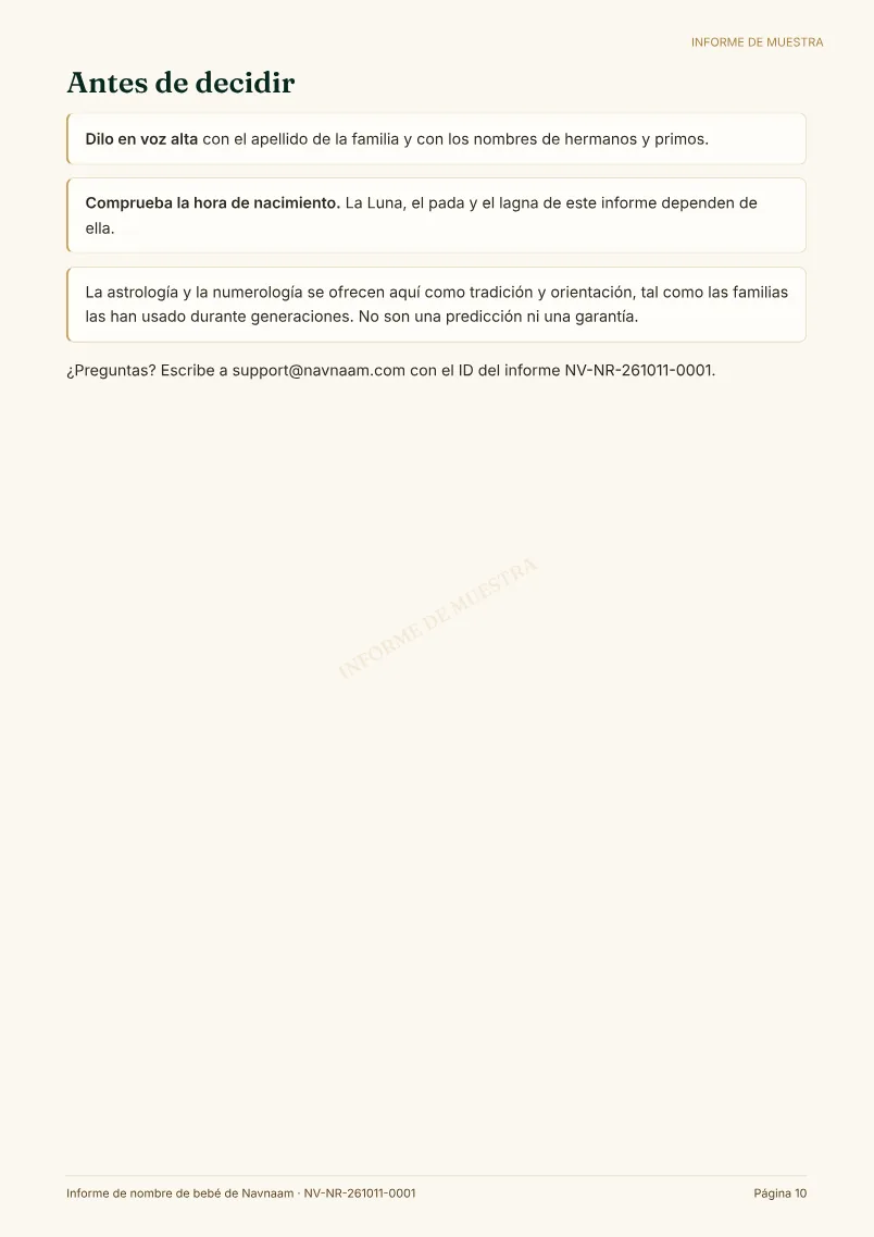 Muestra de Informe de nombre de bebé, página 10 de 10