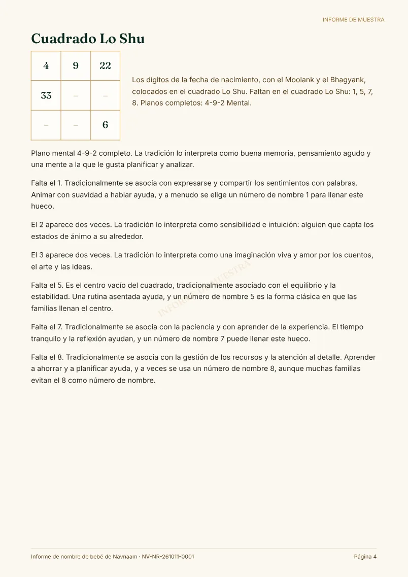 Muestra de Informe de nombre de bebé, página 4 de 10