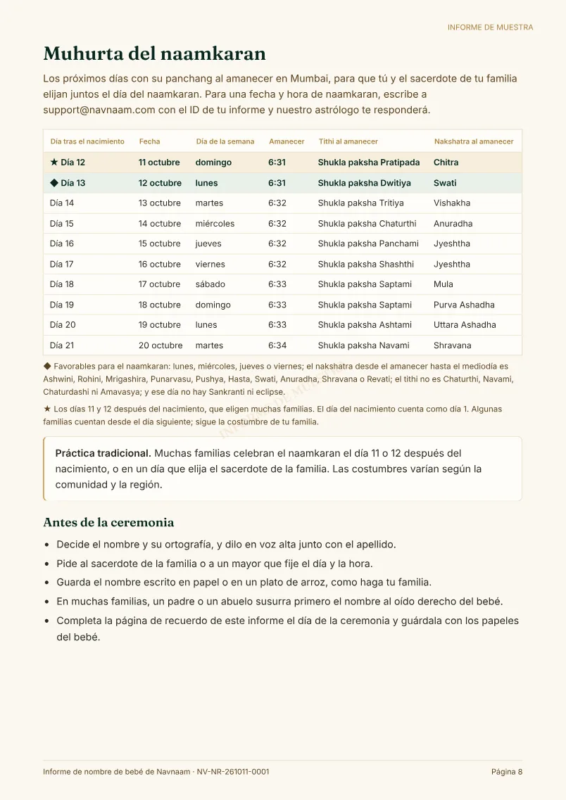 Muestra de Informe de nombre de bebé, página 8 de 10