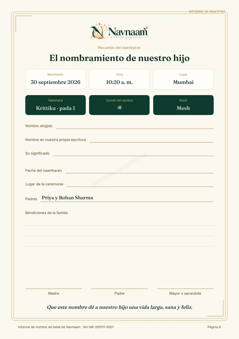Muestra de Informe de nombre de bebé, página 9 de 10