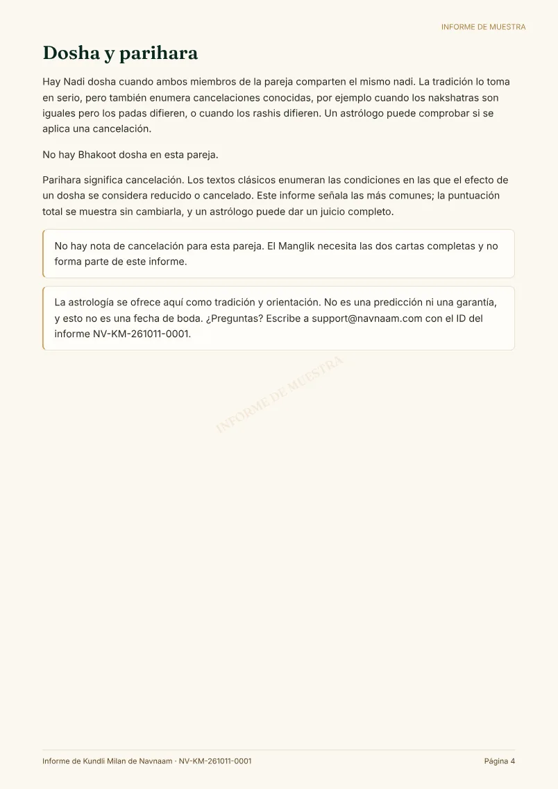 Muestra de Informe de Kundli Milan, página 4 de 4