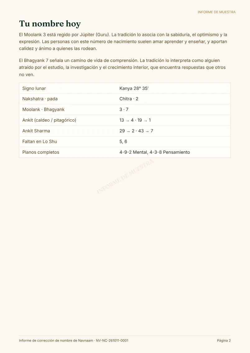 Muestra de Informe de corrección y ortografía del nombre, página 2 de 5