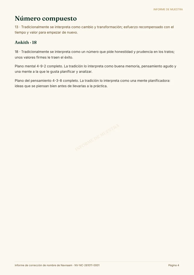 Muestra de Informe de corrección y ortografía del nombre, página 4 de 5