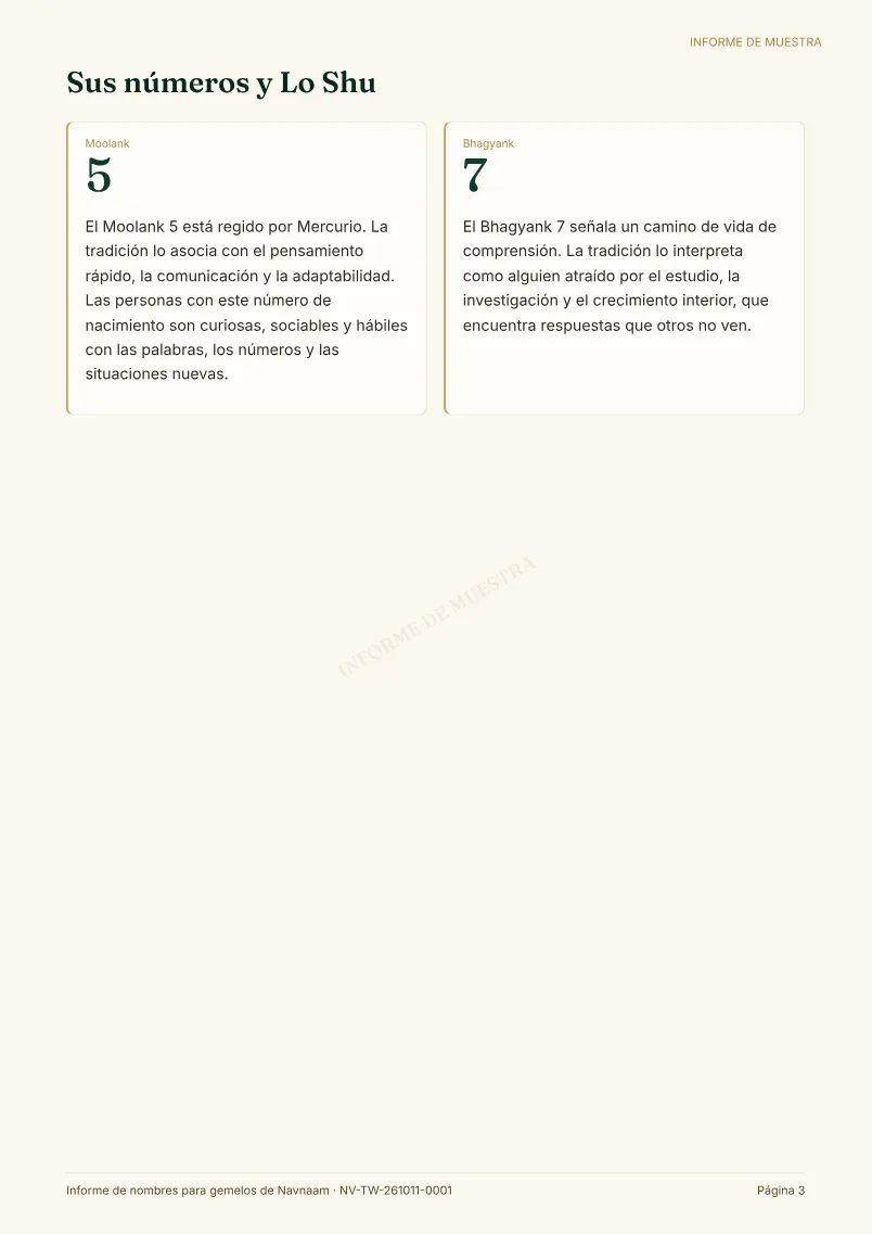 Muestra de Informe de nombres para gemelos, página 3 de 11