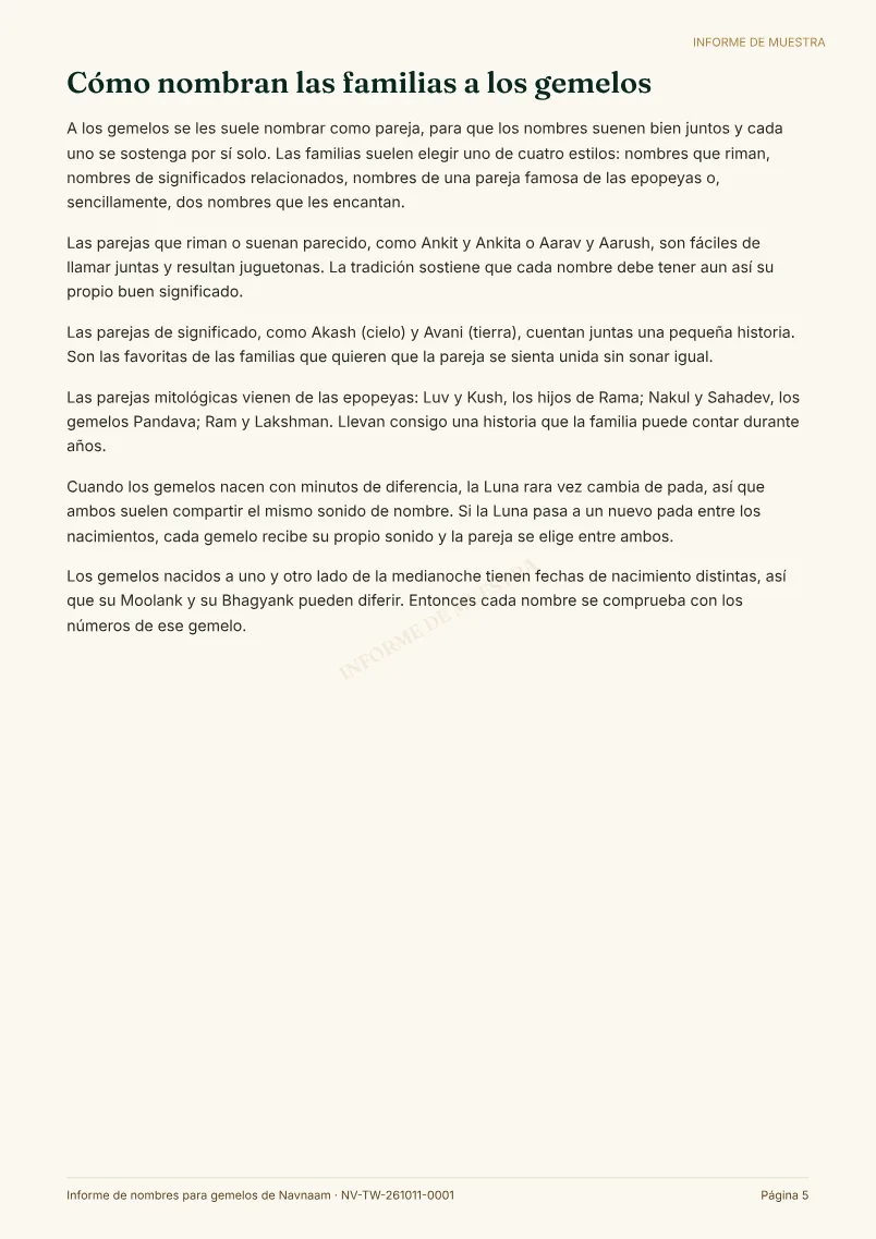 Muestra de Informe de nombres para gemelos, página 5 de 11