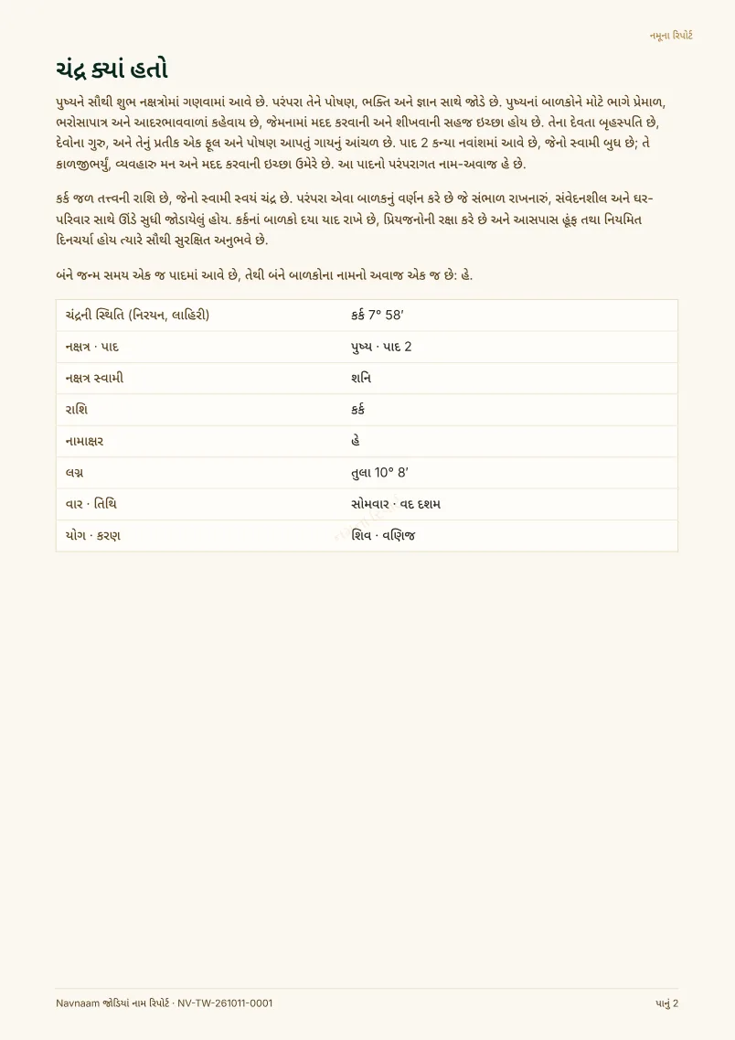 જોડિયાં નામ રિપોર્ટ નમૂનો, પેજ 2 / 10