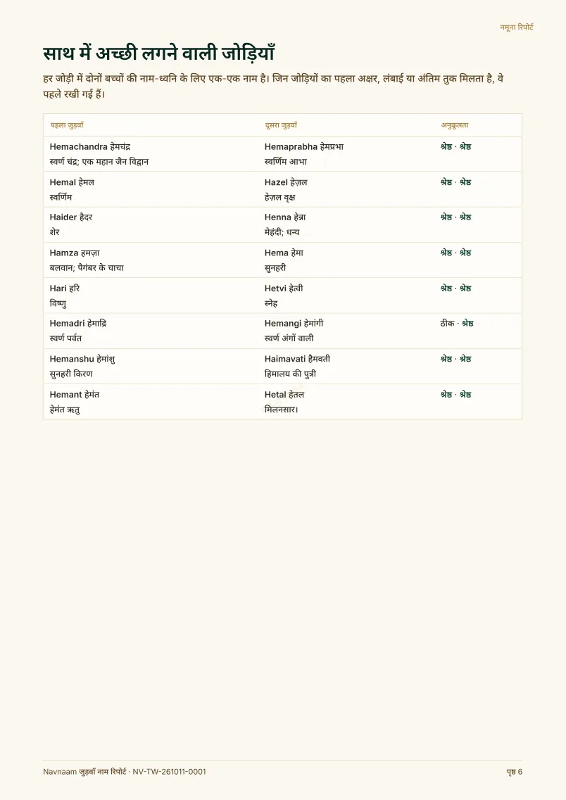जुड़वाँ नाम रिपोर्ट नमूना, पेज 6 / 10