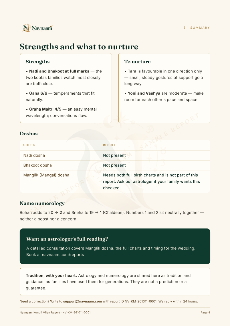 Kundli Milan Report sample, page 4 of 4
