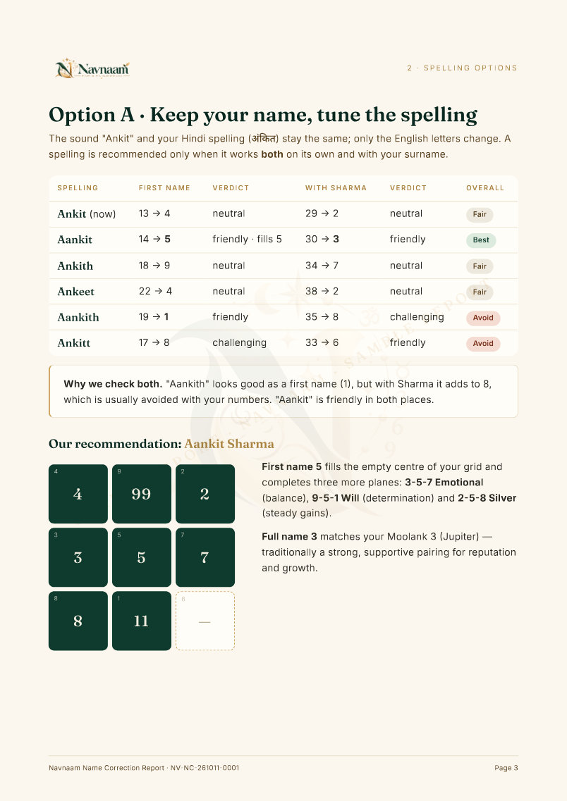 Name Correction & Spelling Report sample, page 3 of 5