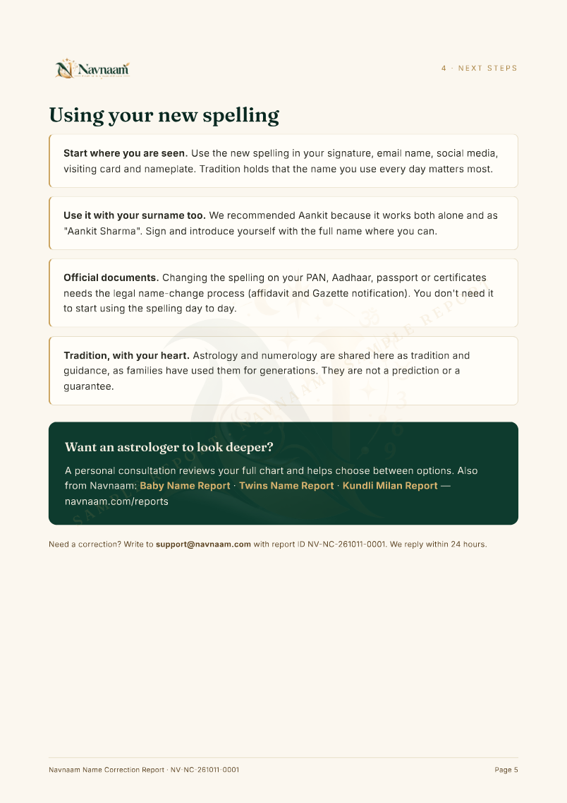 Name Correction & Spelling Report sample, page 5 of 5