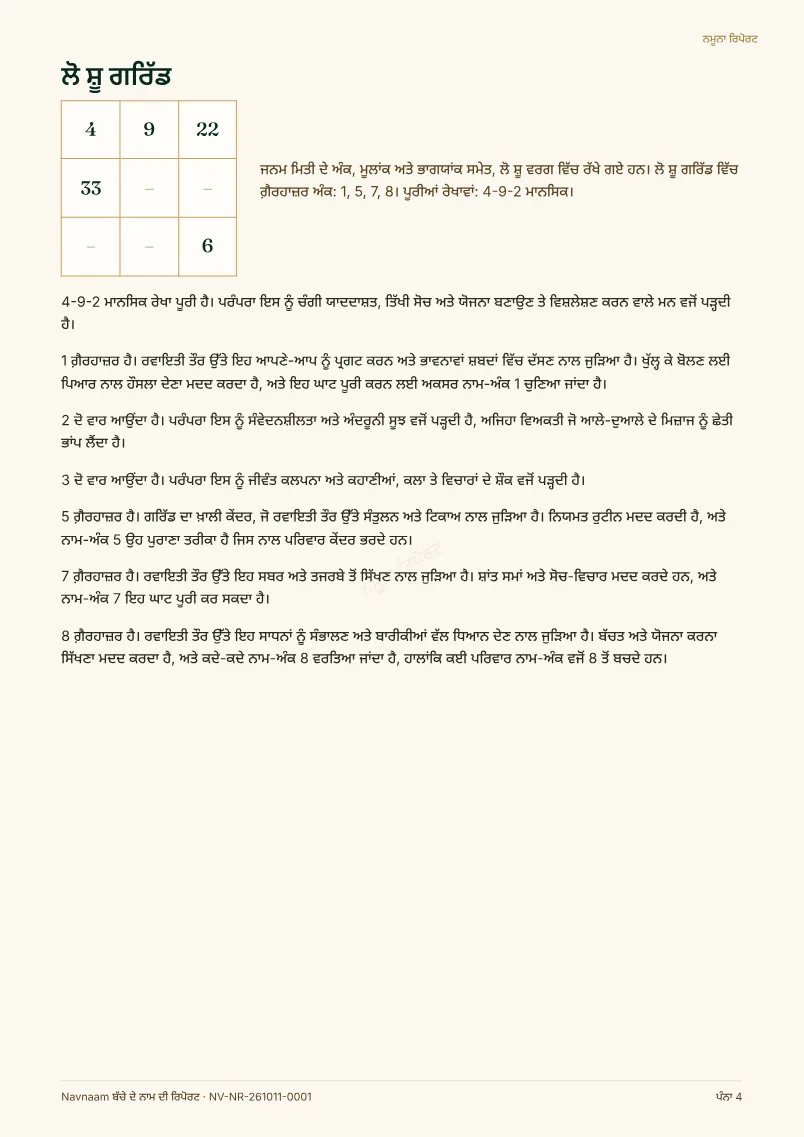 ਬੱਚੇ ਦੇ ਨਾਮ ਦੀ ਰਿਪੋਰਟ ਨਮੂਨਾ, ਪੰਨਾ 4 / 10
