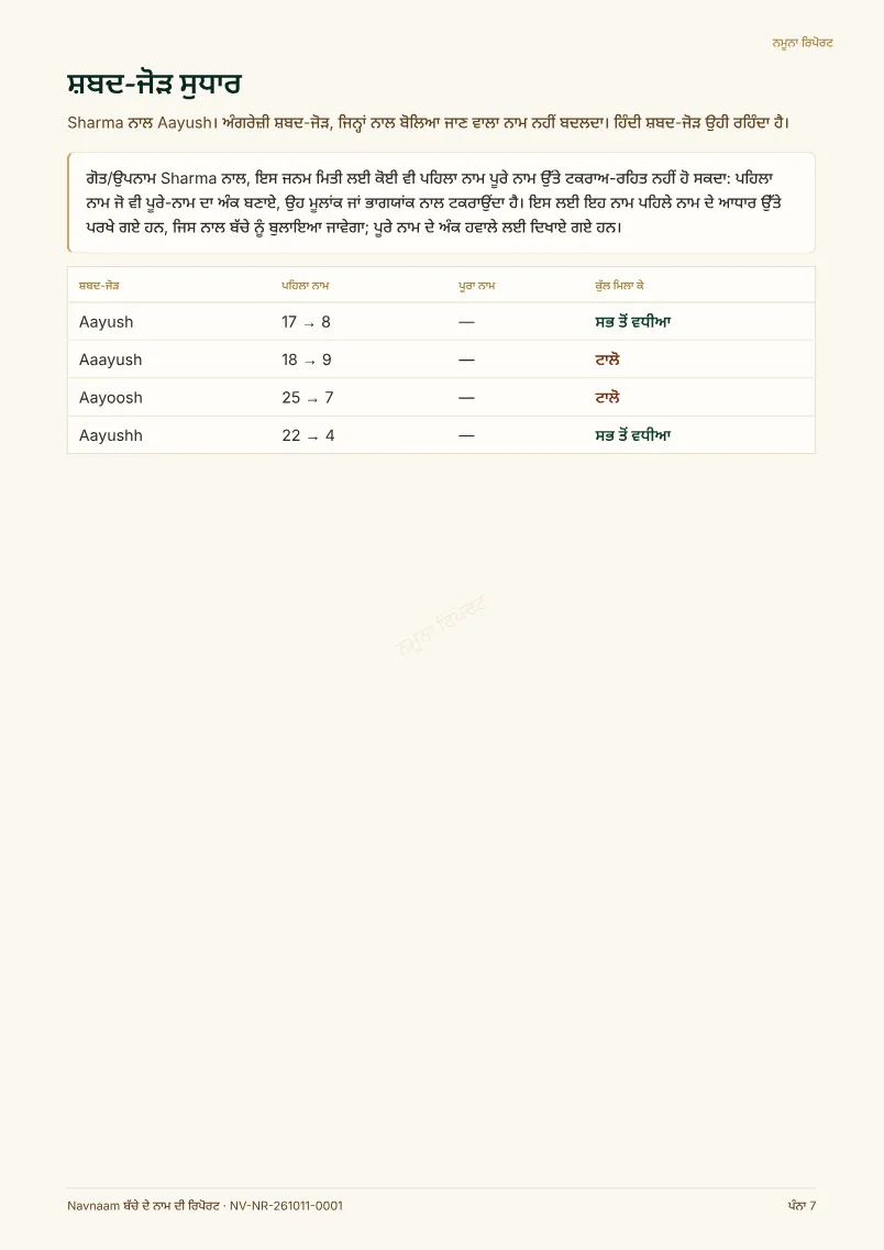 ਬੱਚੇ ਦੇ ਨਾਮ ਦੀ ਰਿਪੋਰਟ ਨਮੂਨਾ, ਪੰਨਾ 7 / 10