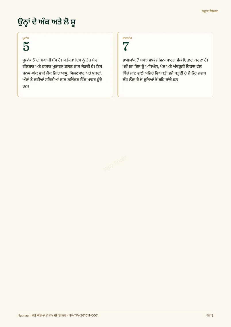 ਜੌੜੇ ਬੱਚਿਆਂ ਦੇ ਨਾਮ ਦੀ ਰਿਪੋਰਟ ਨਮੂਨਾ, ਪੰਨਾ 3 / 10
