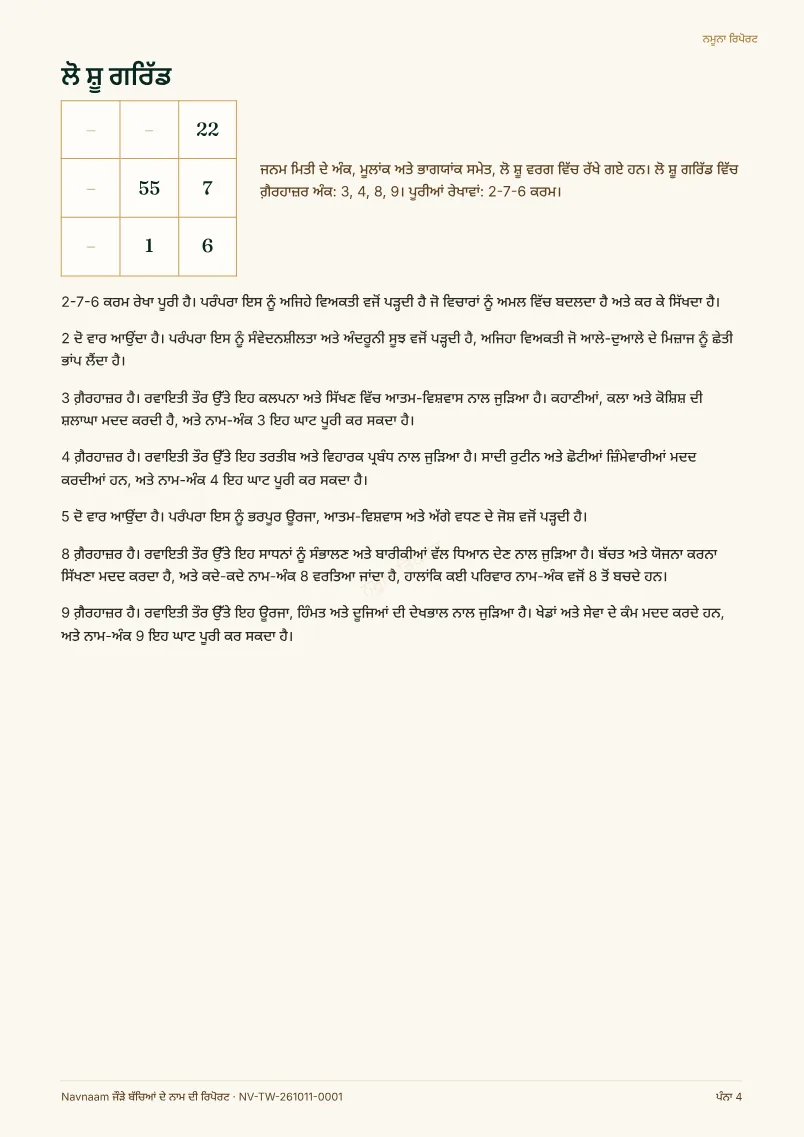 ਜੌੜੇ ਬੱਚਿਆਂ ਦੇ ਨਾਮ ਦੀ ਰਿਪੋਰਟ ਨਮੂਨਾ, ਪੰਨਾ 4 / 10