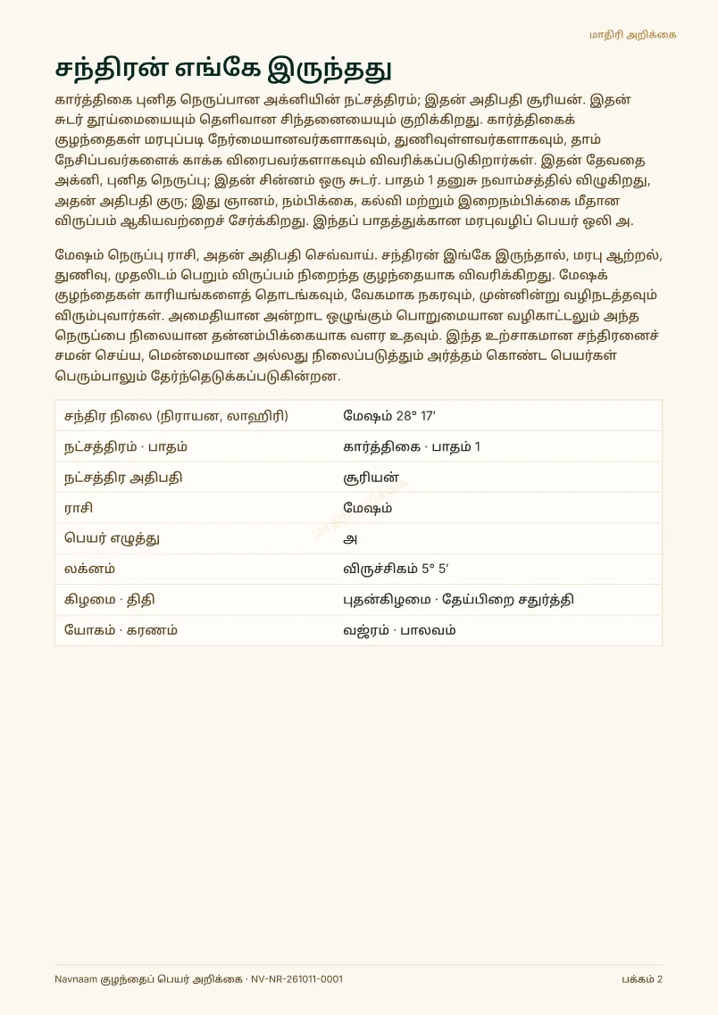 குழந்தைப் பெயர் அறிக்கை மாதிரி, பக்கம் 2 / 10