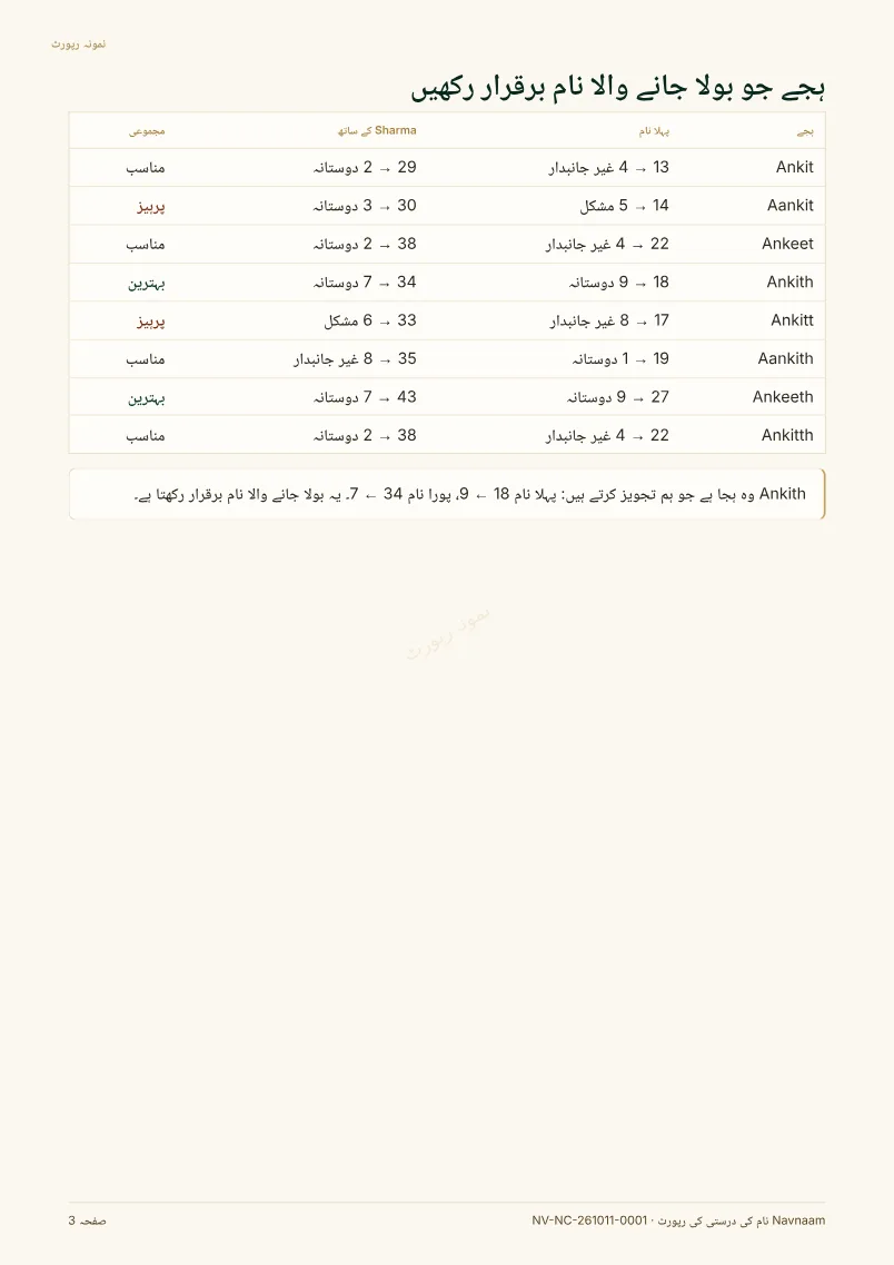نام کی درستی اور ہجے کی رپورٹ نمونہ، صفحہ 3 از 5