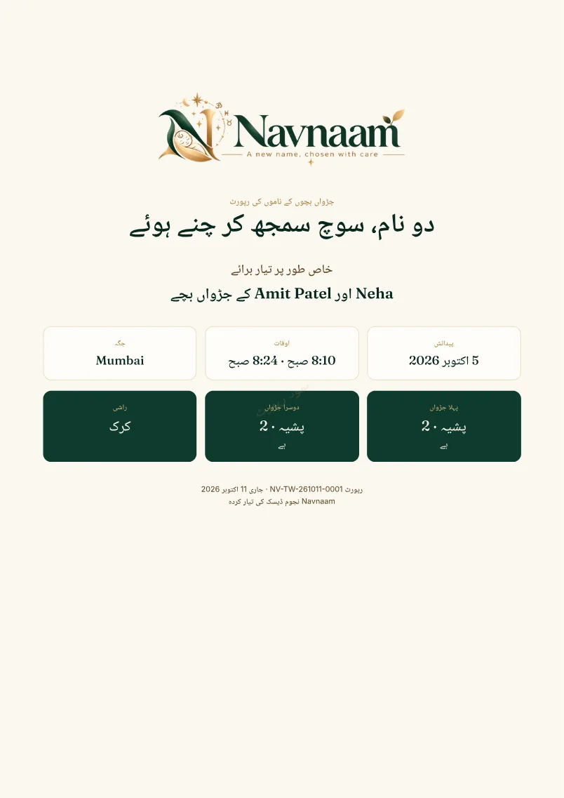 جڑواں ناموں کی رپورٹ نمونہ، صفحہ 1 از 11